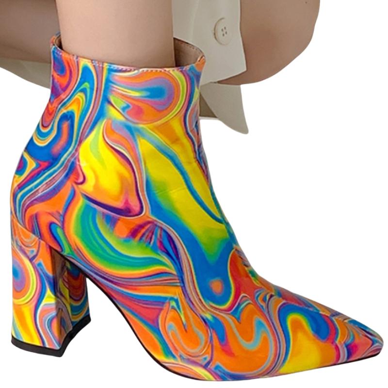 Sexy Ankle Boots for Women Autumn Winter 2024 Flower Short Boot Low Heels Footwear Party Shoes Ladies Waterproof Large Size 45