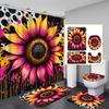 4Pcs Sunflower Art Shower Curtain Set with Non-Slip Bath Mat, Toilet Lid Cover, Contour Rug & 12 Hooks, Bathroom Decor