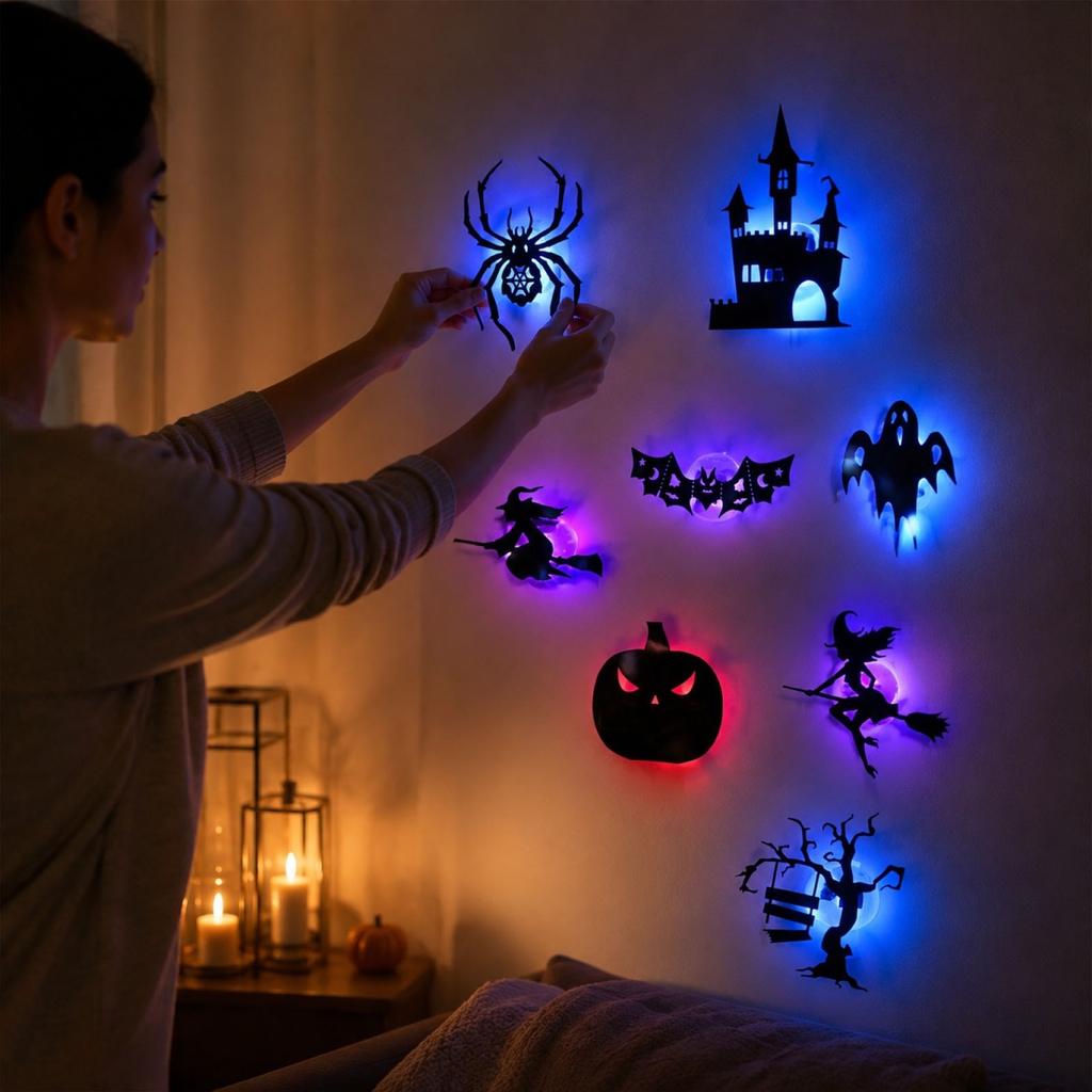 Adesivo da Parete Luce Notturna di Halloween - Adesivo Decorativo Ritagliato 3D per Camera da Letto Festa