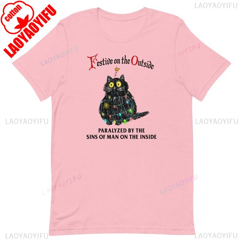 

New Arrival Funny Lovely Black Cat Pattern Printed Tshirt Tops Sins of Man Unisex Tshirt High Quality Cotton Shortsleev S