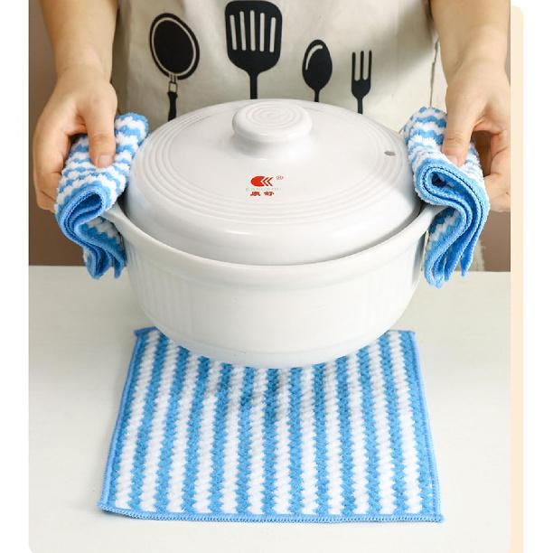 Microfiber Wavy Dishcloth Kitchen Absorbent Dishcloth Cleaning Cloth Thickened Dishcloth Scouring Cloth (Blue)