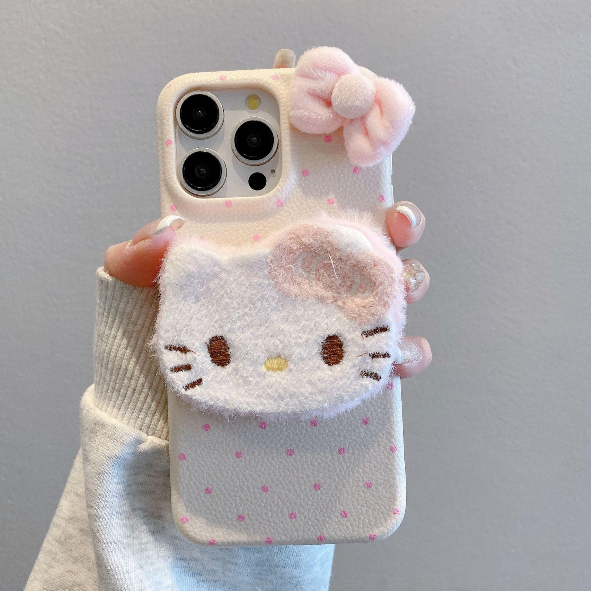 

Осень и Зима Плюшевый KT Cat Подходит для 16promax Apple 15 Чехол для мобильного телефона IPhone 15 Новый 13 Женский 12 Защитный чехол Apple 12-12PRO