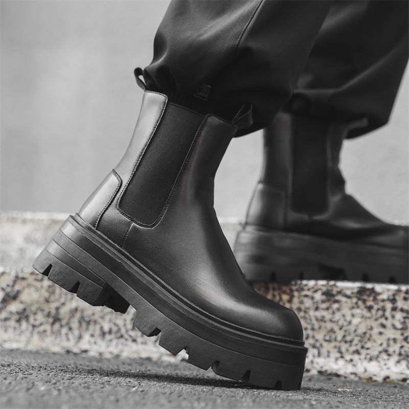 Chelsea boots men's new foot cover men's thick-soled cigarette boots fashion medium tube Korean version Martin boots 28291-J