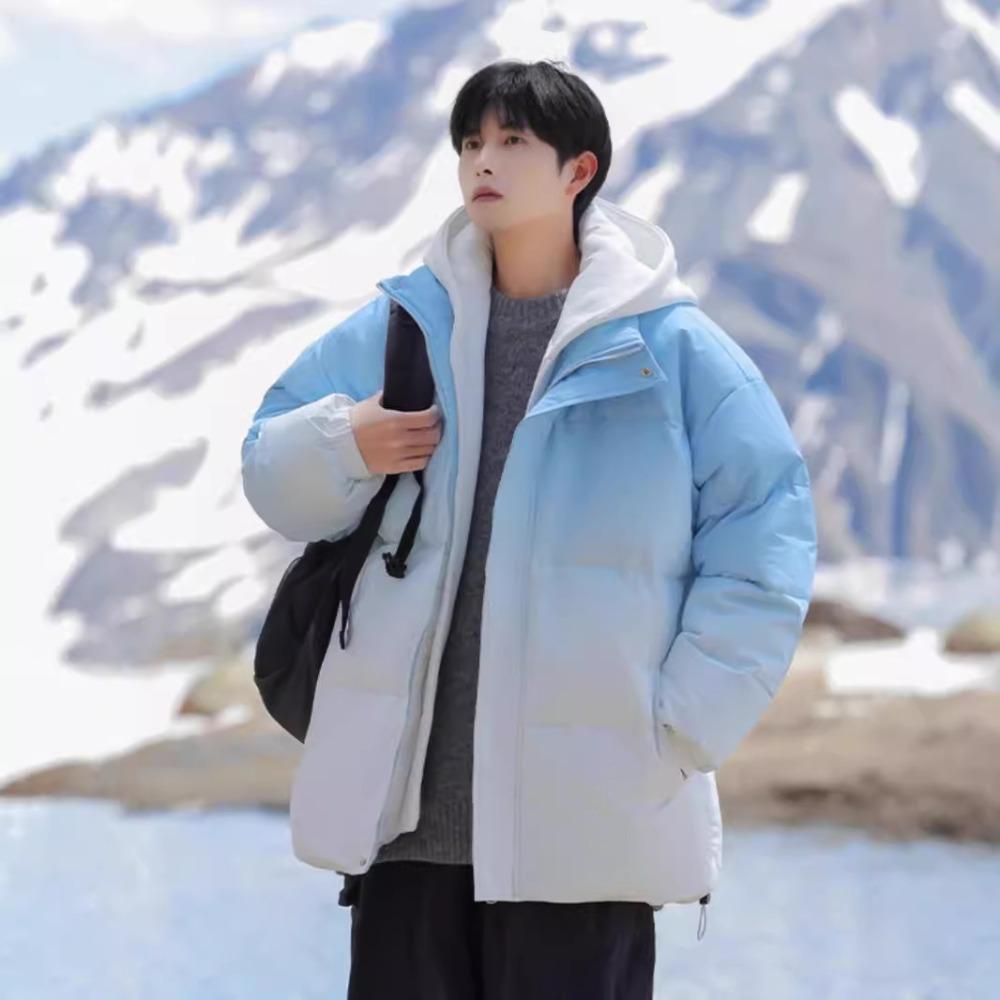 Fake two pieces of gradual change cotton-padded coat men's winter new loose tide brand high street casual warm cotton clothes hooded