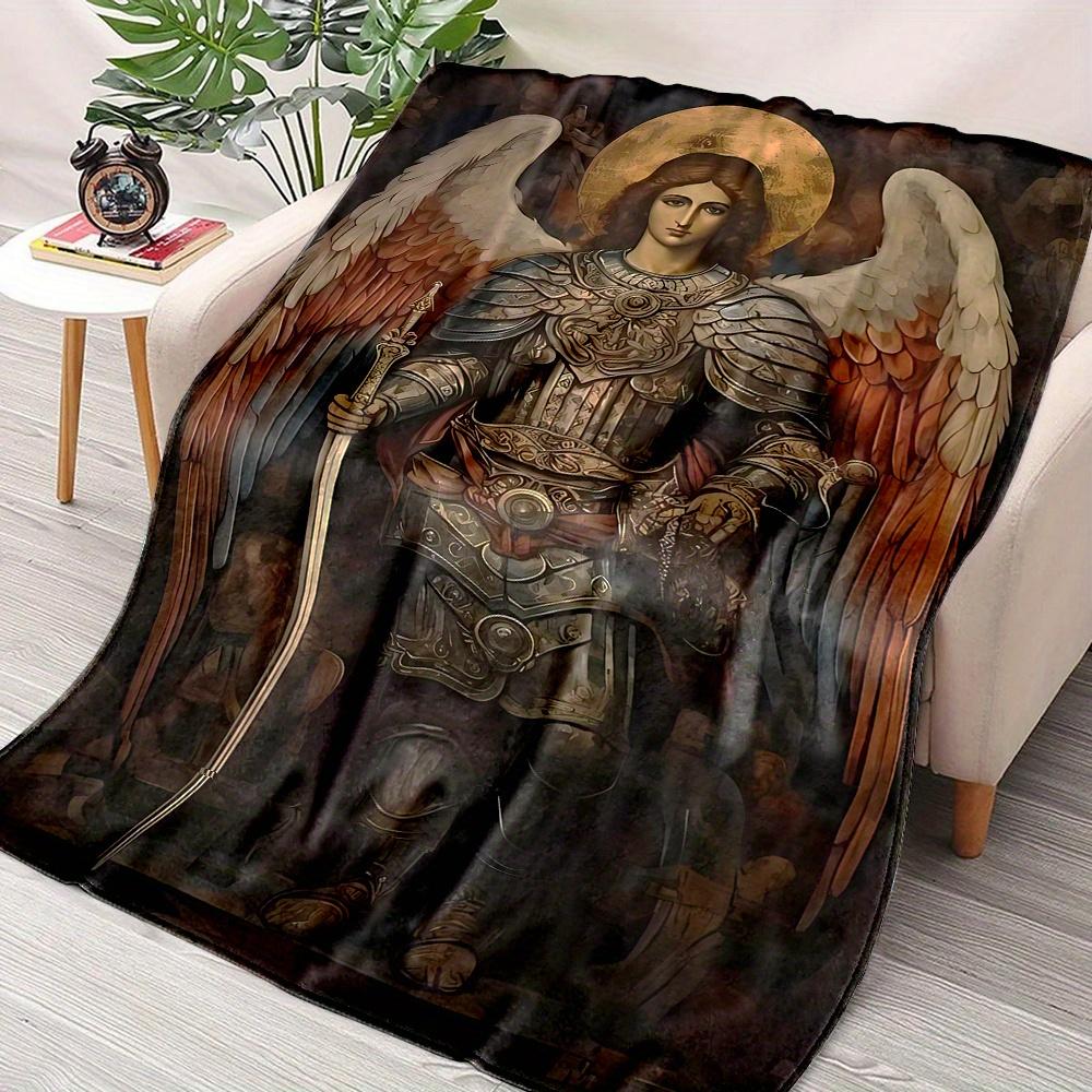 Archangel Michael Flannel Blanket – Reversible Digital Print – Lightweight Polyester Throw – Versatile All-Season Decor