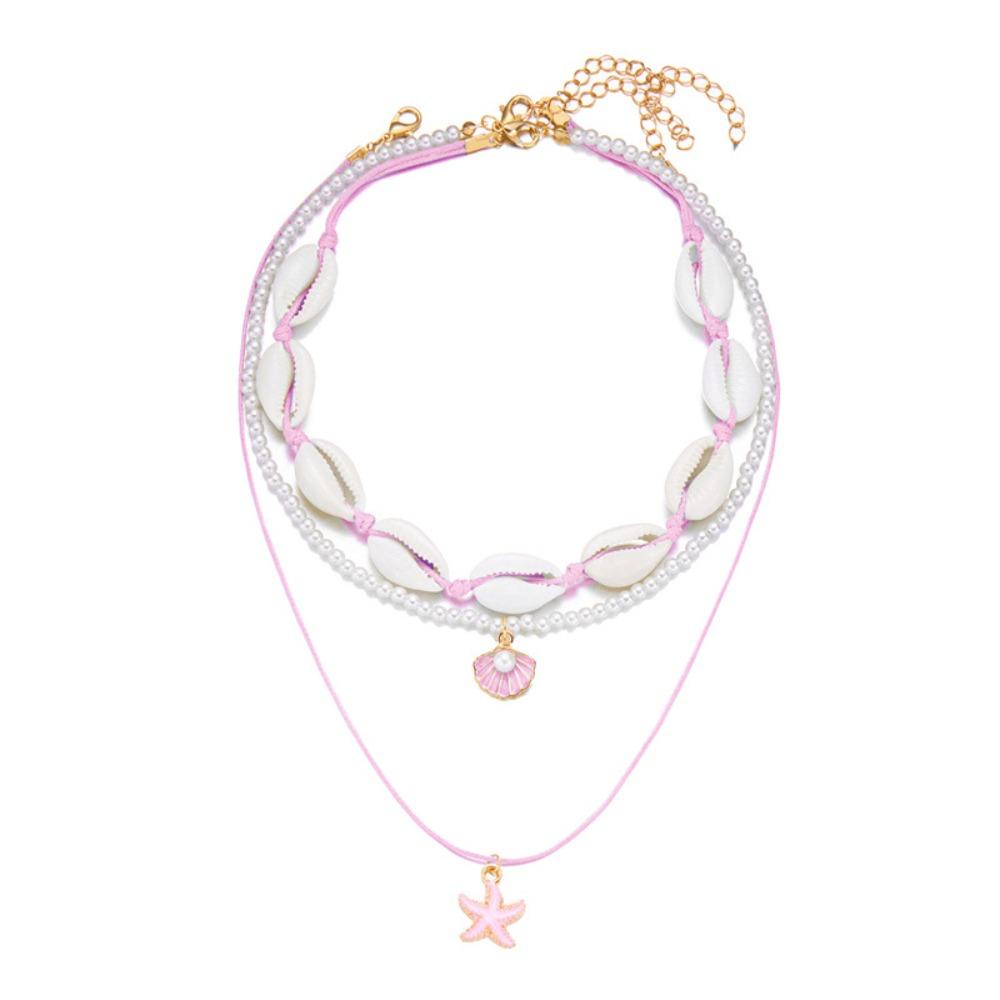 

3pcs/set Pendant Clavicle Chain Women Starfish Shell Beads Necklace Shell Multilayer Necklace Beach