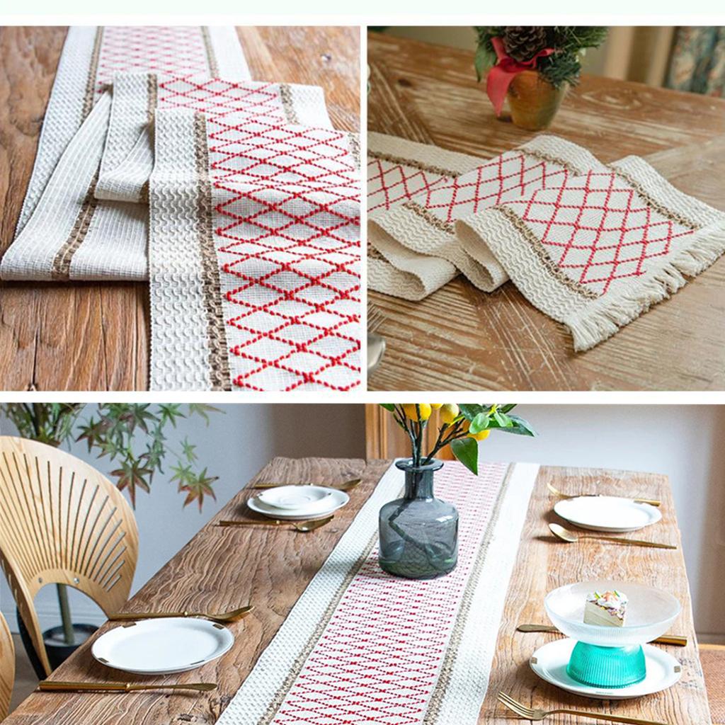 Runner de masă Runneri de masă Bumbac In Cusături cu ciucuri Decor masă Pânză Față de masă elegantă pentru Nuntă