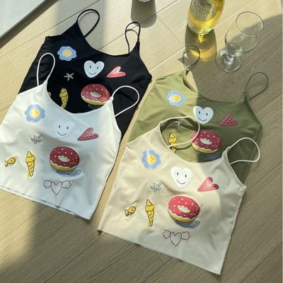 Deseo Puro con Almohadilla para el Pecho Sexy Estampado Blanco Pequeño Chaleco Halter Mujeres En Verano con Dulce Especia Top Corto para Vestir