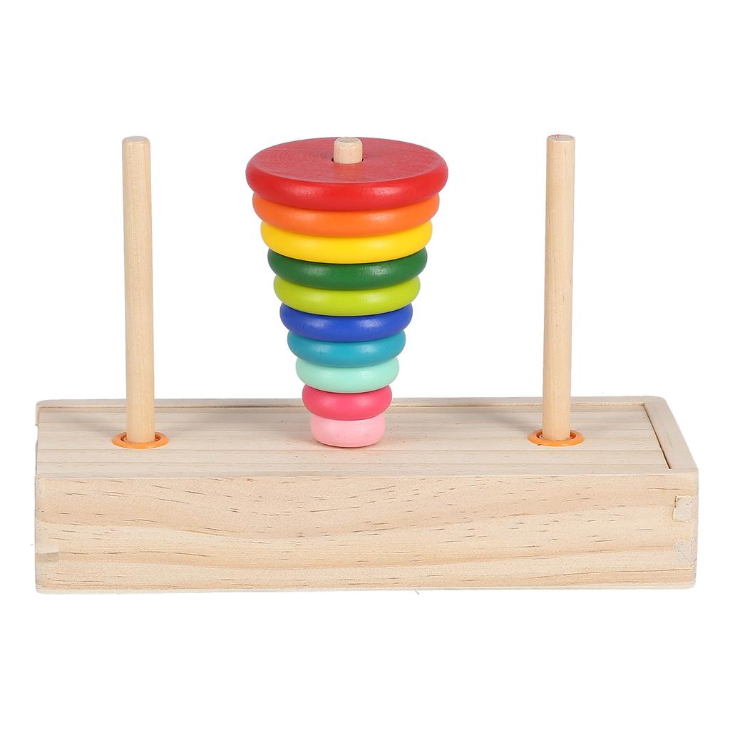 Tower of Hanoi 10 Rings Puzzle Wooden Logic Toy with Storage Box for Kids 5 Years Old and AboveL