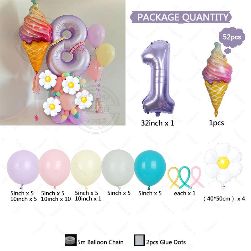 5pc/set Flower Balloons Tower 32inch Purple Number Balloon for Kids Adults Happy Birthday Party Decoration DIY Party Supply