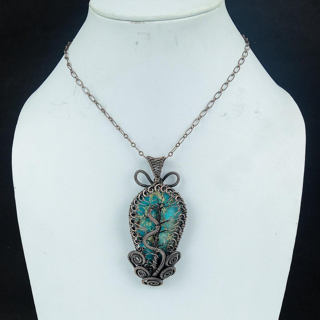Blue Sea Sediment Pendant Gemstone Jewelry, 999 Copper Wire Wrapped Pendant, Gift For Women Handmade Pendant