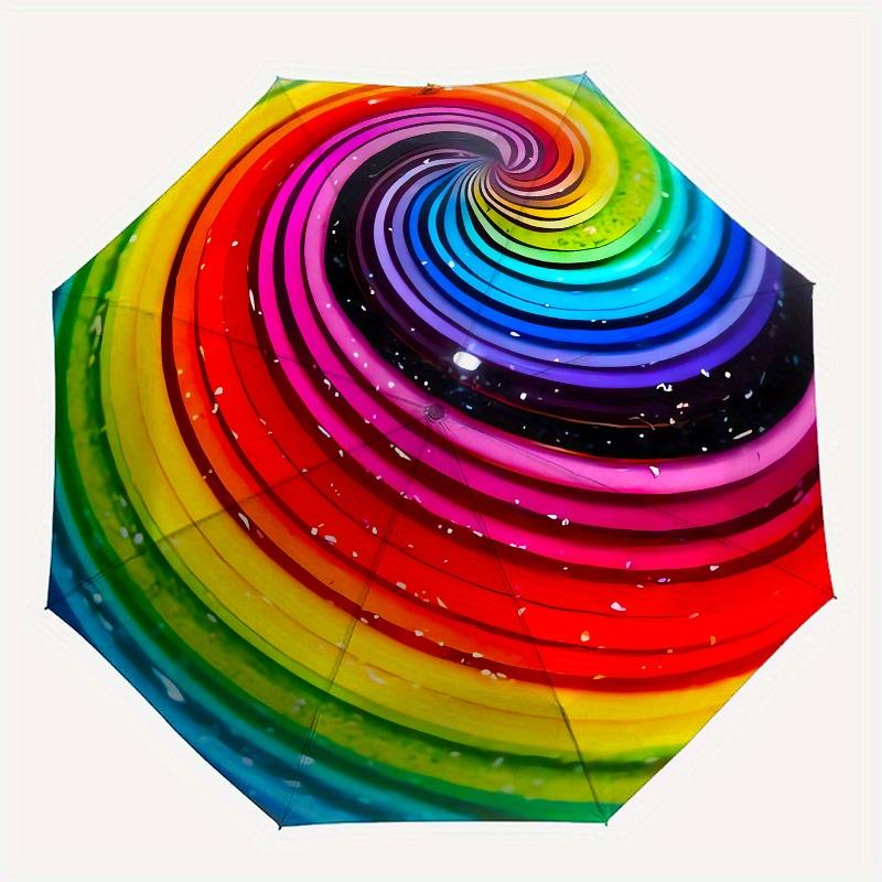 Regenbogen-Kugel Automatischer Faltregenschirm 8 Rippen, Stabiler Eisenrahmen, Helles Farbmuster Kompakter Reise-Regenschirm, Geeignet für Outdoor, B