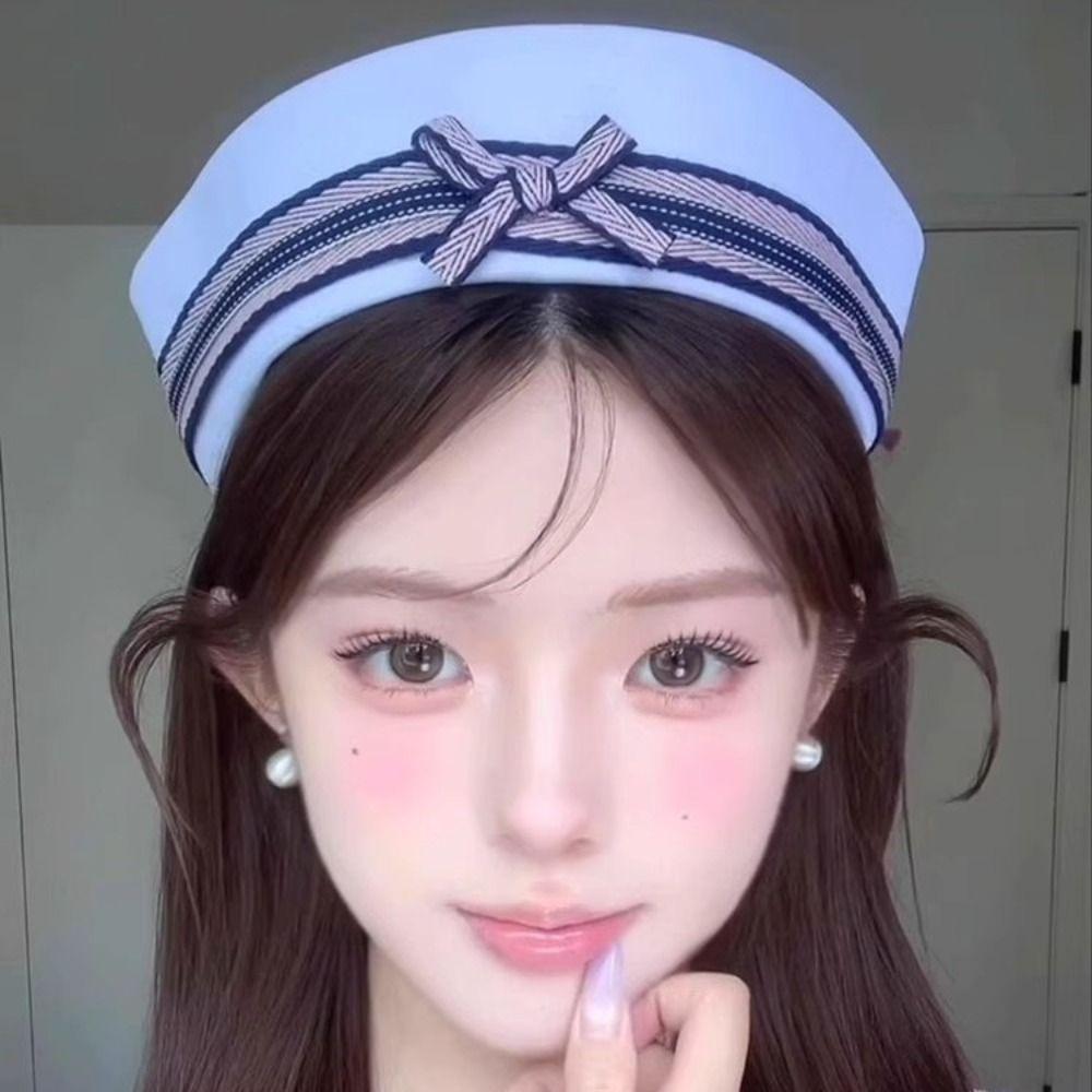 Japanese Women's Navy Hat Spice Girl Y2k Berets Fashion Bow Sailor Caps  Spring Summer