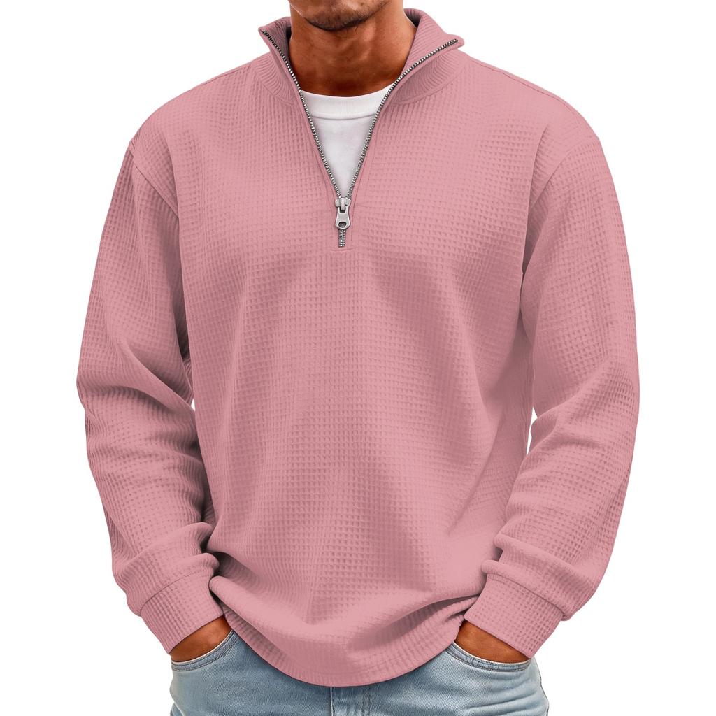 Men's Casual Knit Long Sleeve Pullover with Stand Collar and Ribbed Cuffs