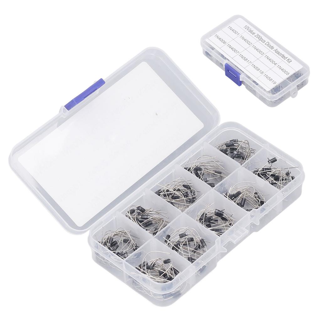 200Pcs Rectifier Diode 1N4001 to 1N4007 to 1N5819 Diode Assorted Kit Set for Product Development Mai