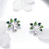 Silver Earrings Green TREES Studs Silver 925 As a Gift