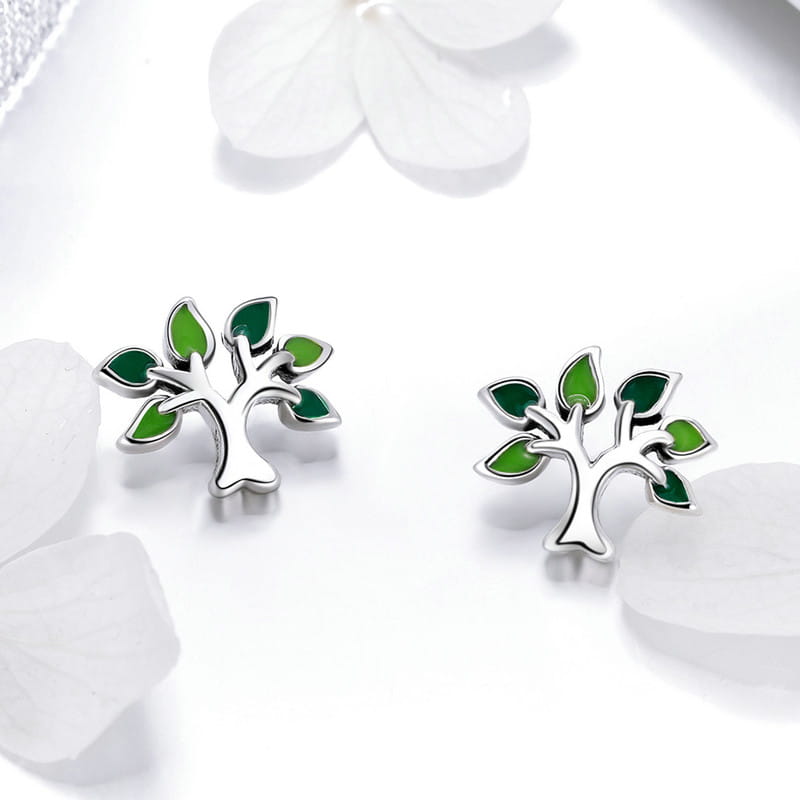 Silver Earrings Green TREES Studs Silver 925 As a Gift