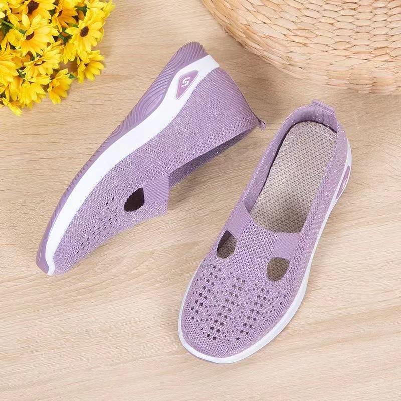 2025 summer one-pedal fly-woven women's shoes soft-soled versatile mother shoes hollow breathable women's shoes casual shoes walking
