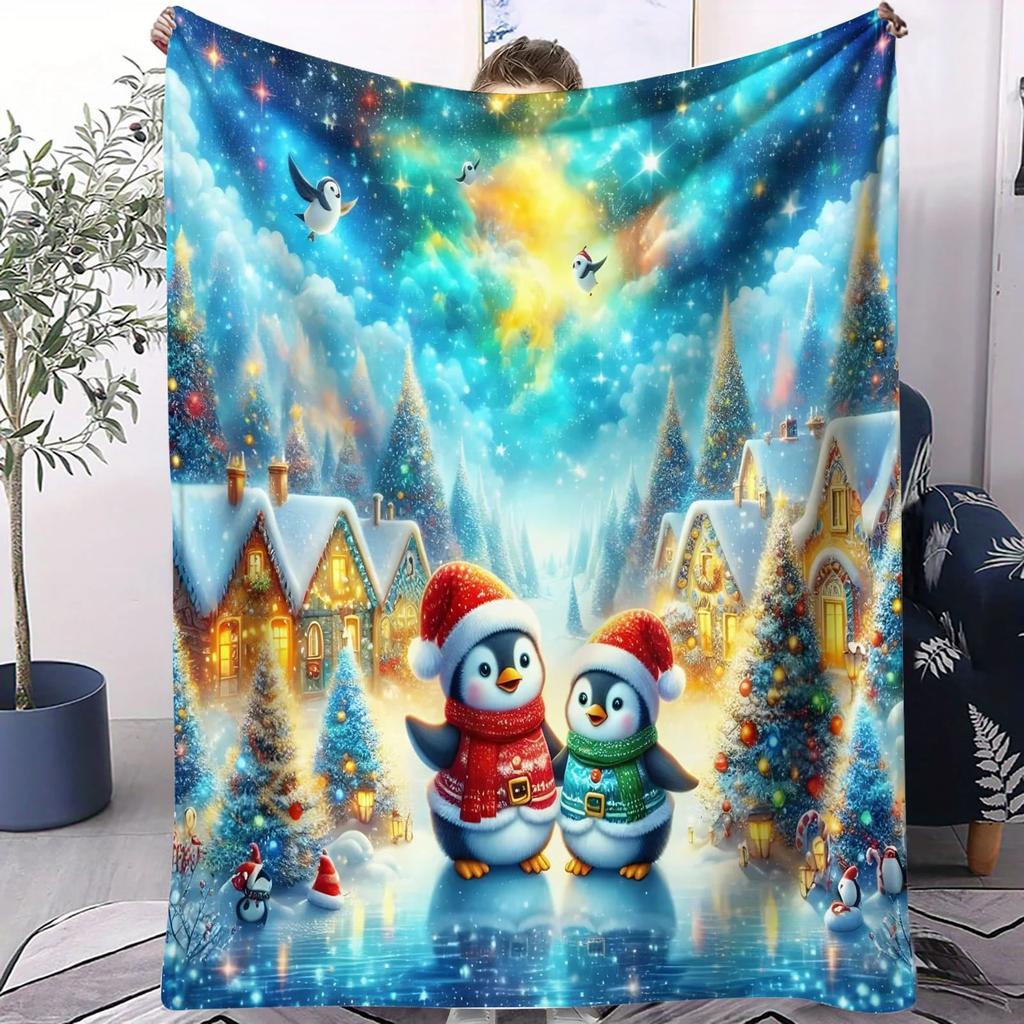 Colorful Diamond Heart Penguin Couple Soft Blanket   Pc Romantic Fleece Throw for Sofa Home Decor Warm Gift for Adults and Kids