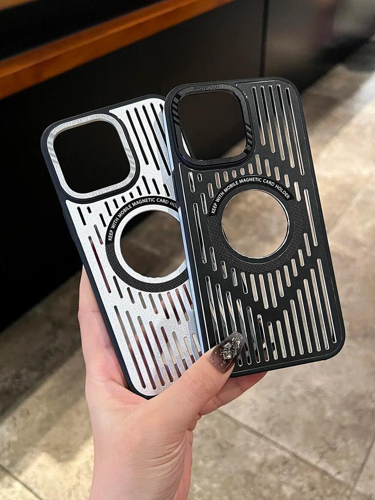 Luxury Metal Armor Case for Magsafe Case for IPhone 15 14 13 12 Pro Max Wireless Charge Magnetic Heat Dissipation Cooling  Hole Shockproof Cover