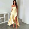 Ins summer tube top back strap pleated irregular high split long party dress dress