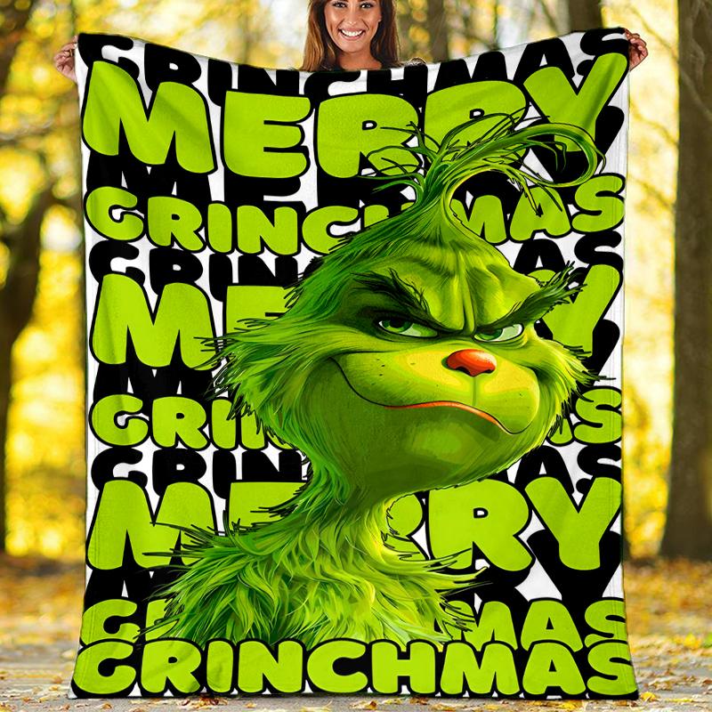 Grinch Theme Printed Blanket Perfect For Couch Bed Travel Outdoor Use Machine Washable Cozy Durable