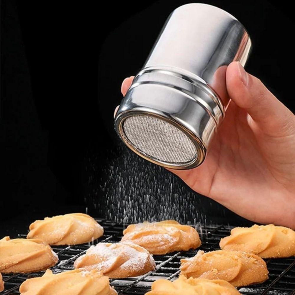 Stainless Steel Fine Mesh Shake Bottle with Dustproof Lid Powder Spreading Tank  Kitchen Supplies