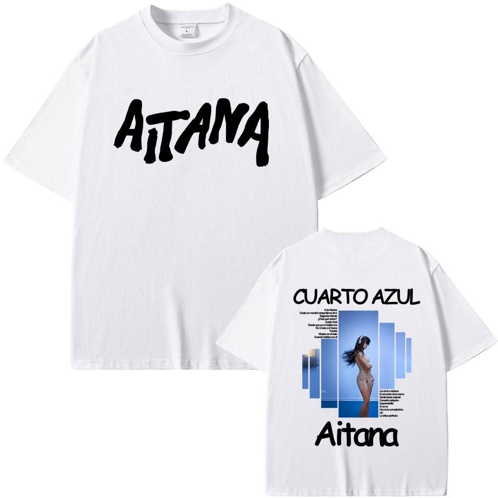 Singer Aitana CUARTO AZUL Album Graphic Tshirt Men Women Hip Hop Fashion Pop Music T Shirts Unisex Casual Cotton Vintage Tshirt