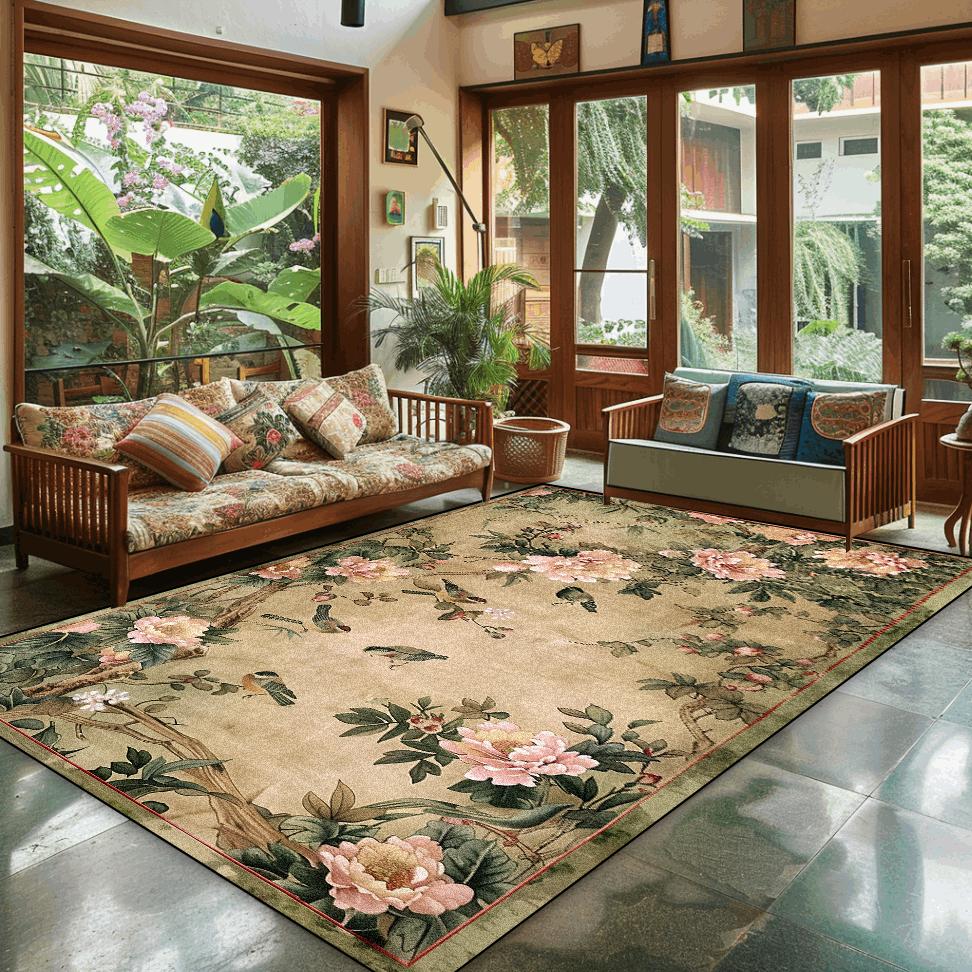 

Chinese Style Home Decoration Carpet Living Room Retro Flower Carpets Hall Sofa Chair Floor Mat Bedroom Cloakroom Large Rugs 60x90cm