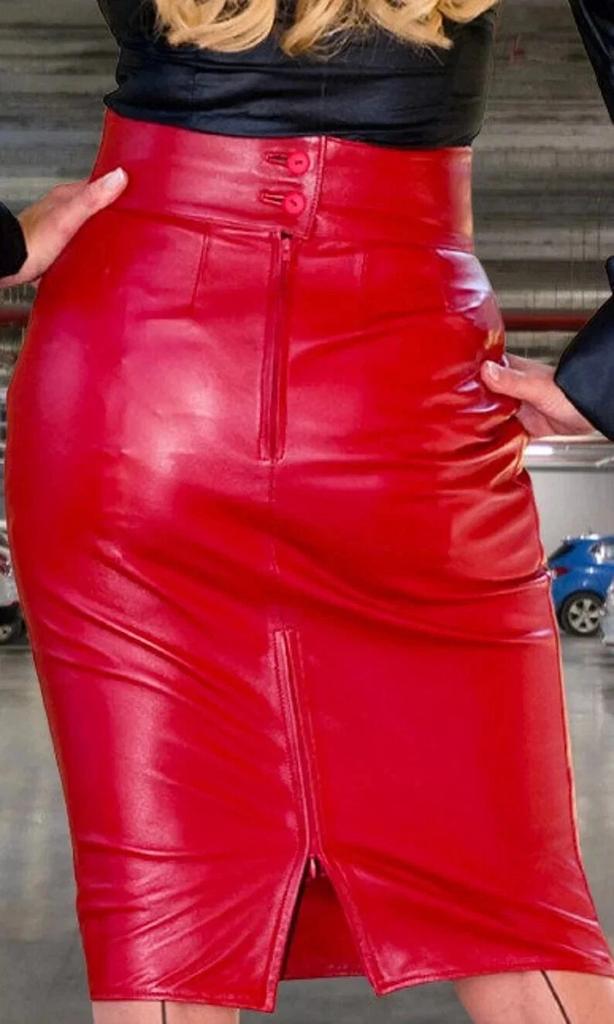 Stylish Formal Wear Soft Women's Skirt Red Genuine Lambskin Leather Party
