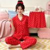 Women's Summer High-Quality Crinkle Fabric Heart Pajama Set - Short Sleeve Three-Piece Loungewear for Indoors or Outdoors