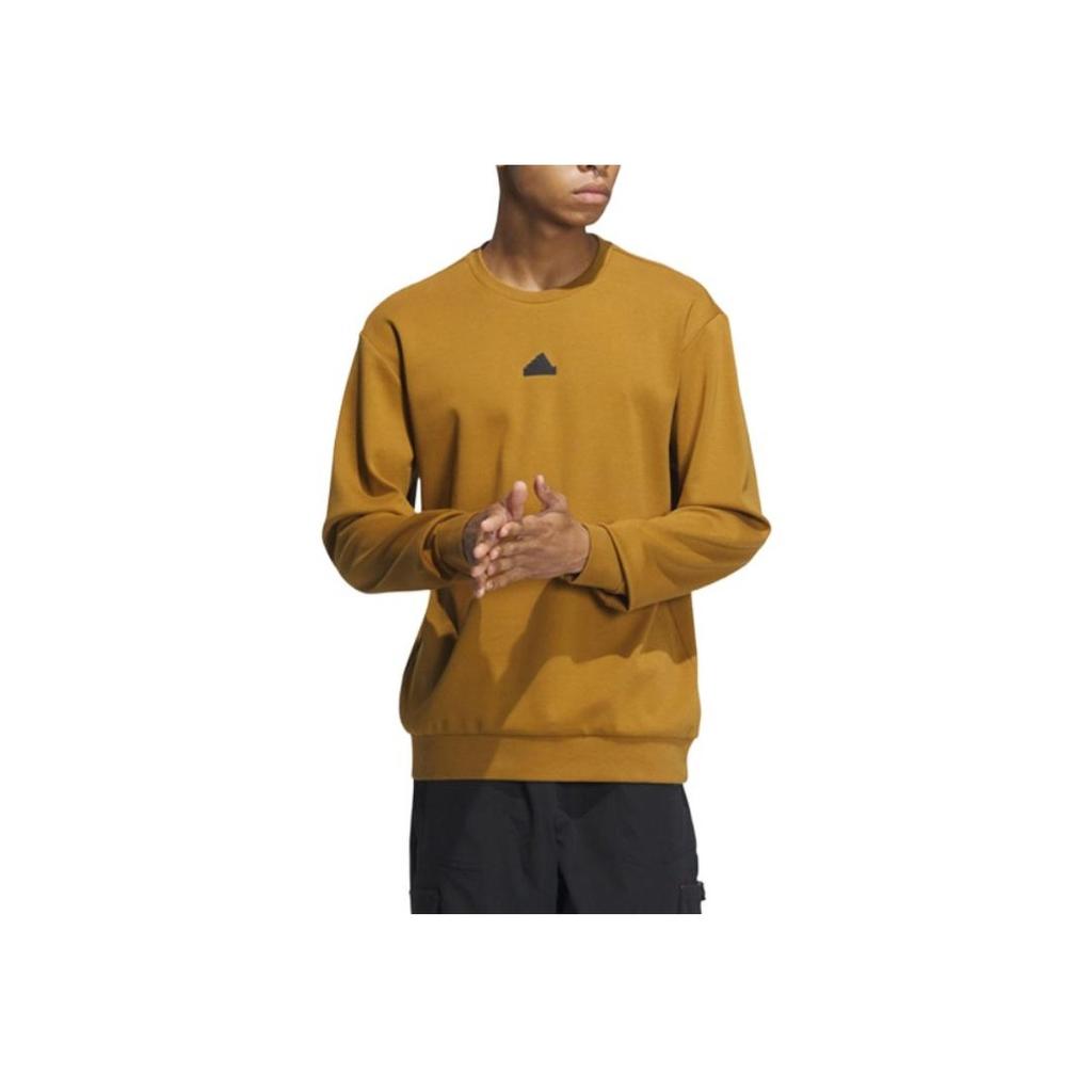 Adidas Solid Color Casual Crew Neck Long Sleeve Sweatshirt Men Tops Ochre IP4962