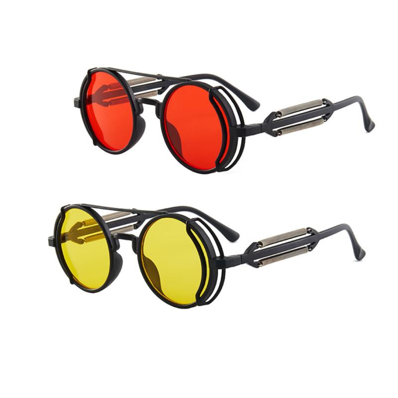 Retro runda Steampunk Solglasögon Män Kvinnor Plastbåge Svart lins Solglasögon Unisex Utomhusridning Löpning Sportd Solglasögon