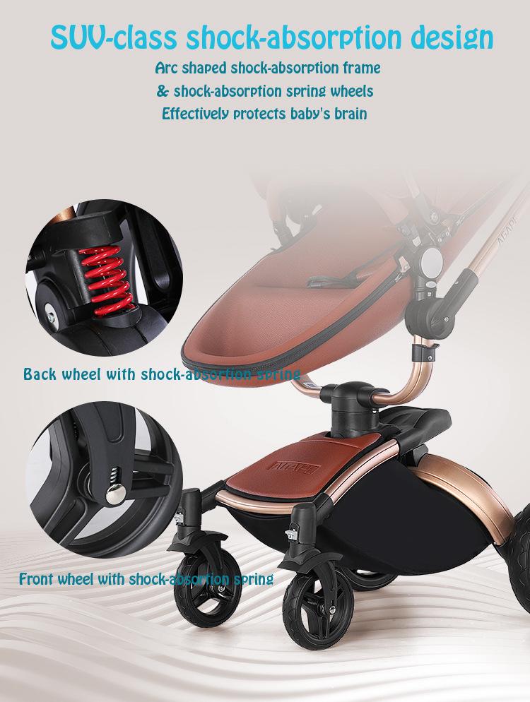 360° Rotating Baby Stroller: High View, Reclines, Foldable, Shock-Absorbing Eggshell Design