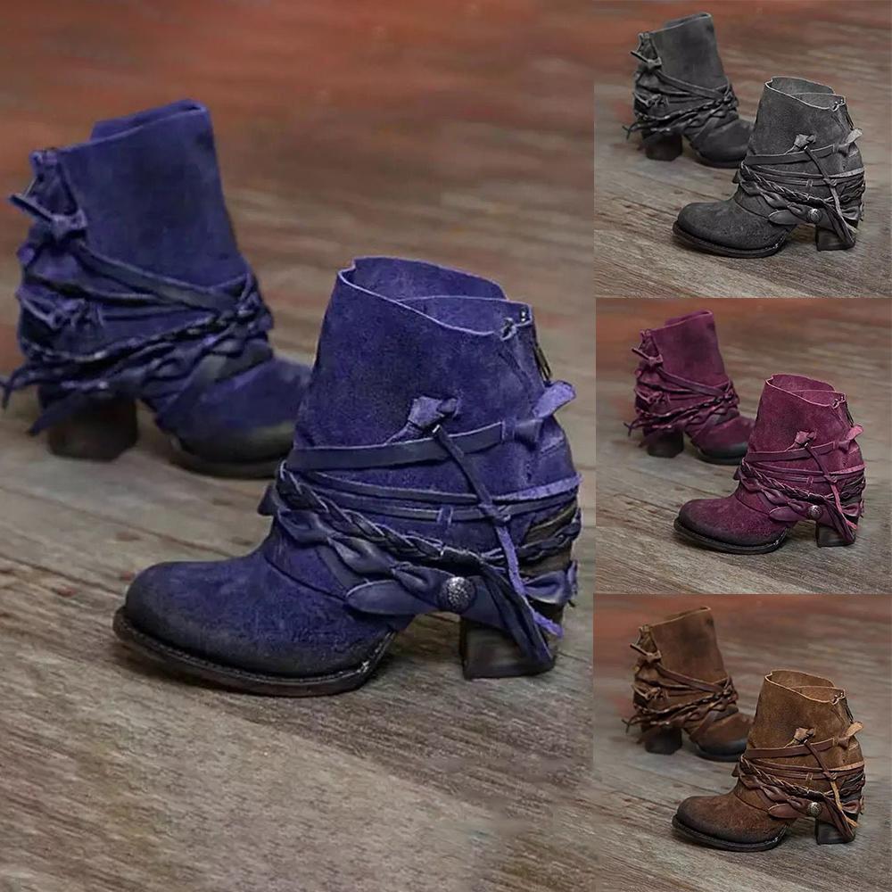 Moda de invierno Tacón alto Dedo del pie redondo Botas bajas Casual de  mujer Botas cortas
