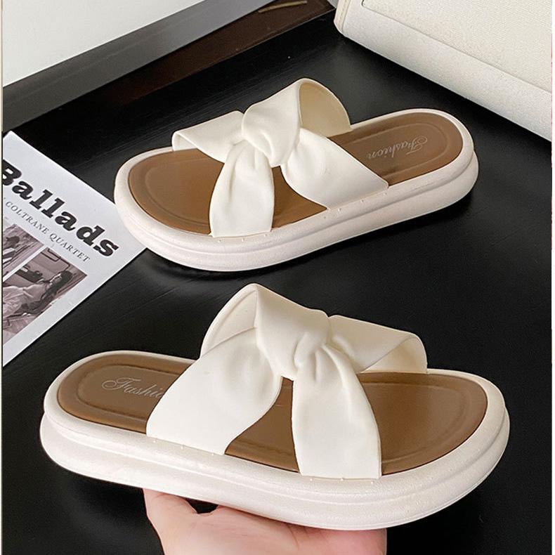 Women Spring Solid Color Cross Style Indoor Slippers Summer Casual Thick Flat Bottom Anti Slip Beach Sandals Shoes 36-41
