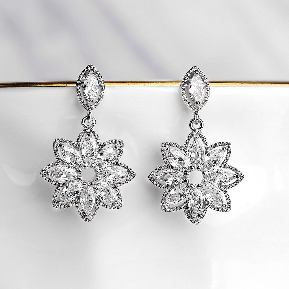 

Korean Crystal Flower Earrings: Luxury Micro-Paved Marquise Zircon Jewelry