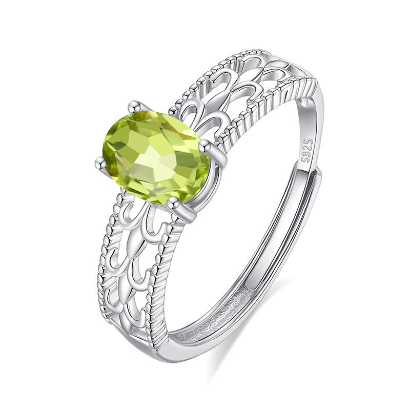 S925 sterling silver adjustable ring women's natural crystal stone jewelry hollow high-end design light luxury ring daily gift