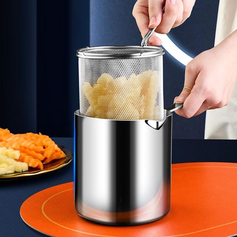 Multi Functional Stainless Steel Cooker Pot With Frying Basket Heat Resistant Lid Even Heating Design Works On Gas Induction