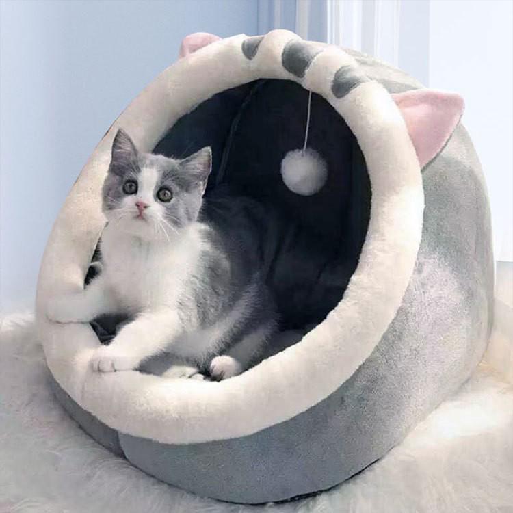 All-Season Enclosed Pet Bed: Warm Cat Nest and Dog Bed S (28*28*30)
