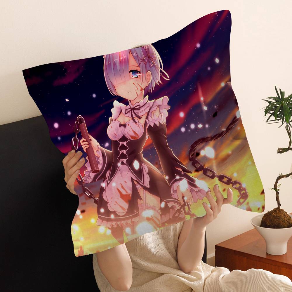 Anime Re Zero Cushion Cover Inches Farmhouse Decor Home Throw Pillow Covers for Couch Decorations