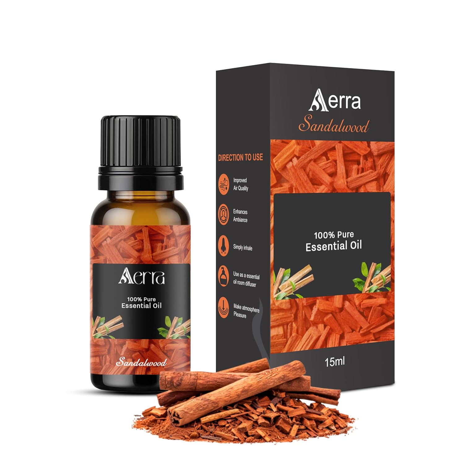 Aerra Sandalwood Essential Oil (15ml) Pure Chandan Aroma Oil for Diffuser, Puja, DIY - Woody Scent | Great Indian Festival Deal
