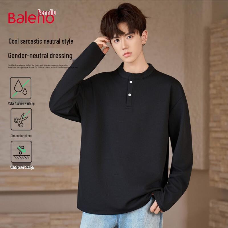 Мужская футболка-henley с длинным рукавом и вафельной текстурой Baleno 3XL чёрный
