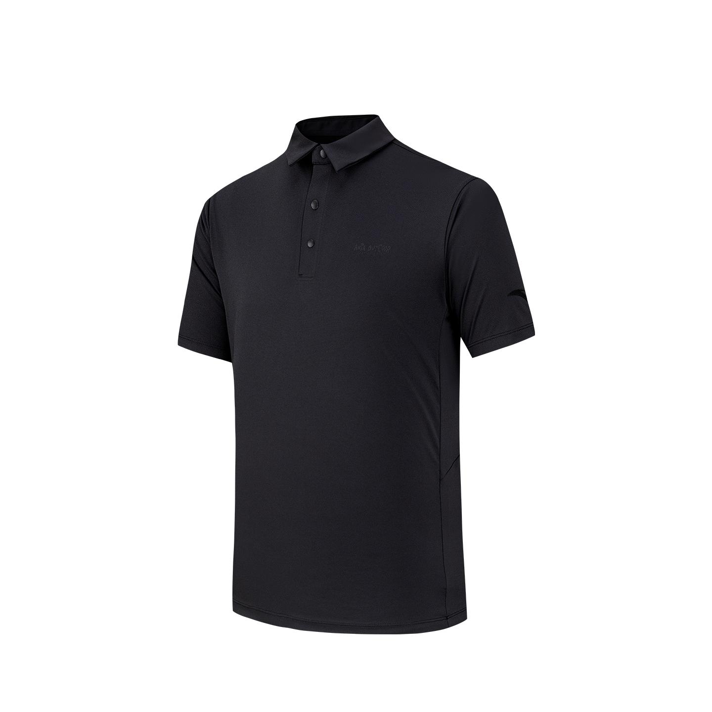 Anta Outdoor Camping Series Short Sleeve Knitted Shirt Summer T-Shirt Men Tops Basic-Black 152636102-4 S