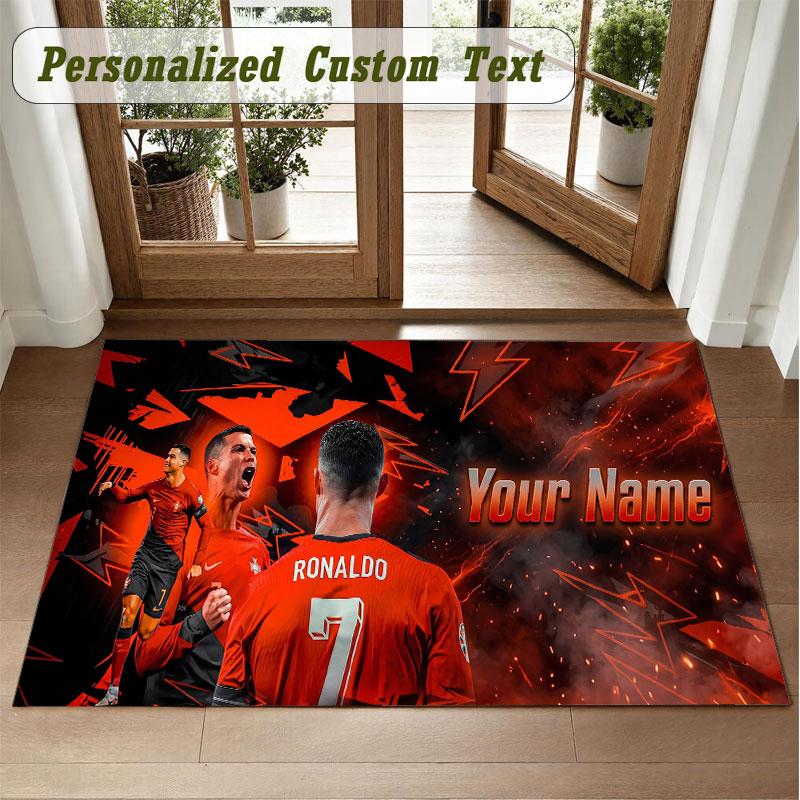 Crystal Velvet Square Rug Custom NameCristiano Ronaldo Pattern Non Slip Home Floor Decor Rug