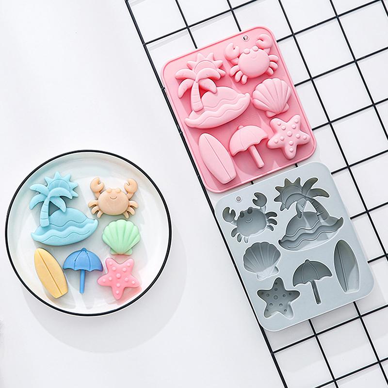 6 Cavity Tropical Beach Theme Silicone Mold Summer Animal Crab Shell Fondant Candy Chocolate Mould Diy Baking Accessories