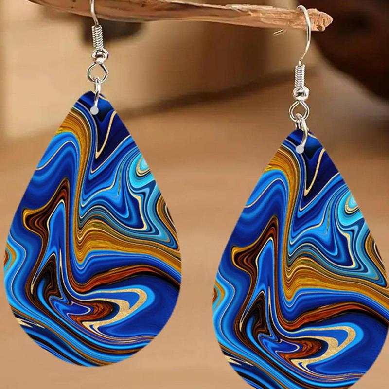 

1 пара деревянных серег-капель с двухсторонним принтом, подходят для повседневной женской одежды