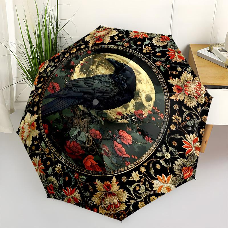 

Moon RavenThemed Automatic Opening and Closing Umbrella 8 Ribs, Suitable for Leisure and Going Out, Outdoor Accessory, Gothic Style, Fashi