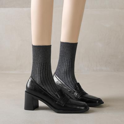Fashion 2025 New Spring Women Pumps Sheepskin Women Shoes Square Toe Chunky Heel Women Loafers High Heel Ladies Shoes Genuine Leather