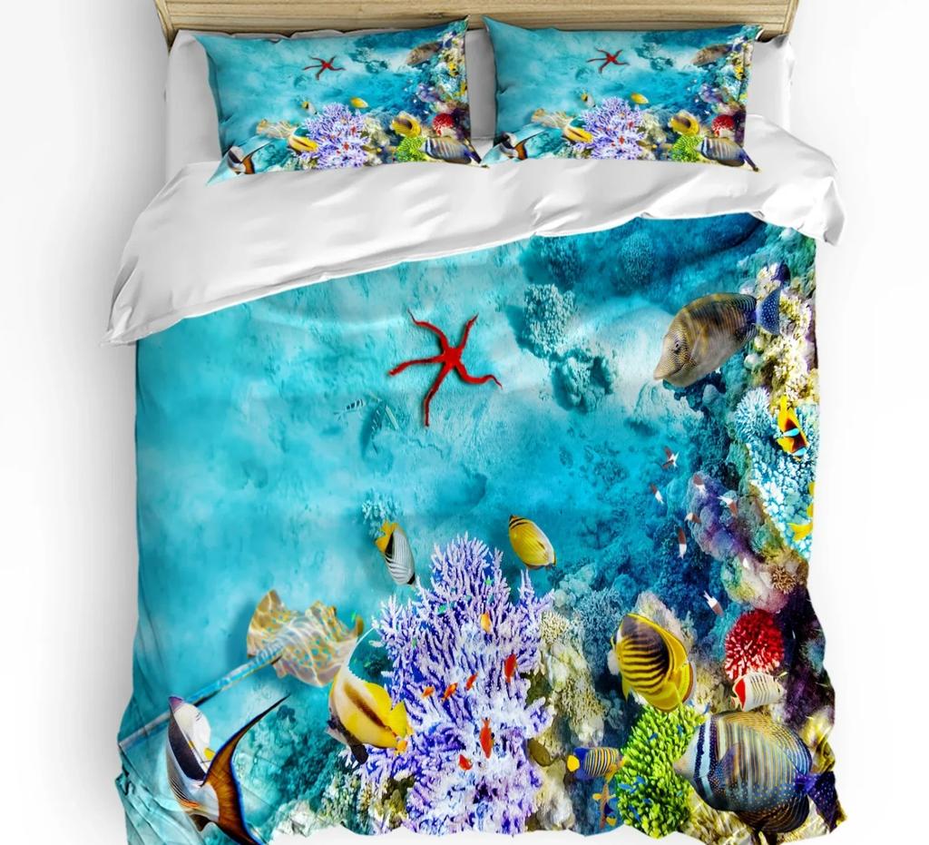 Comforter Shell Starfish With Custom 3 Pcs King Size Blue Ocean Coral Bedding Set Home Textile Room Decoration
